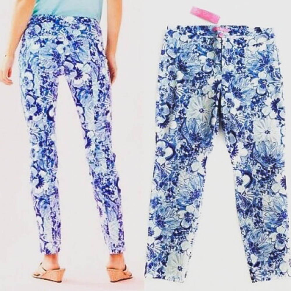 Lilly Pulitzer Blue Floral Skinny Pants